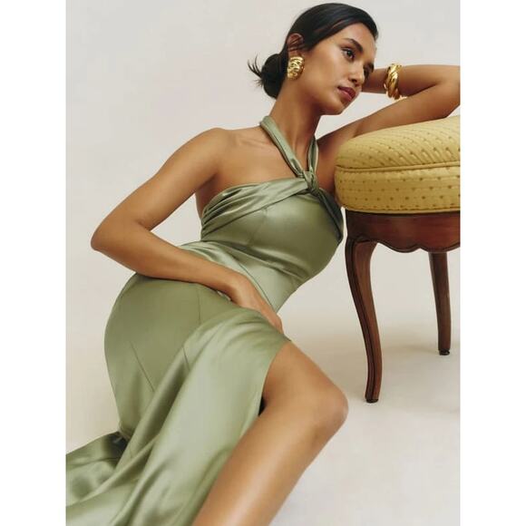 Reformation Kavi Satin Dress Artichoke - Picture 5 of 13